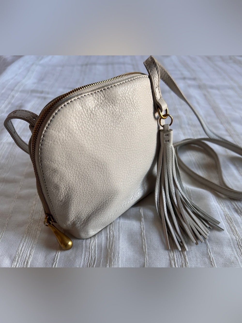 HOBO Ivory Nash Crossbody Bag | Pebbled Leather Tassel Gold Hardware - Picture 10 of 16